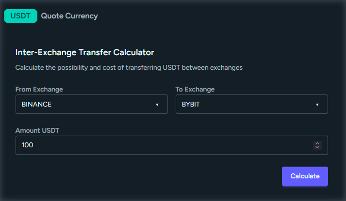 Transfer calculator between exchanges